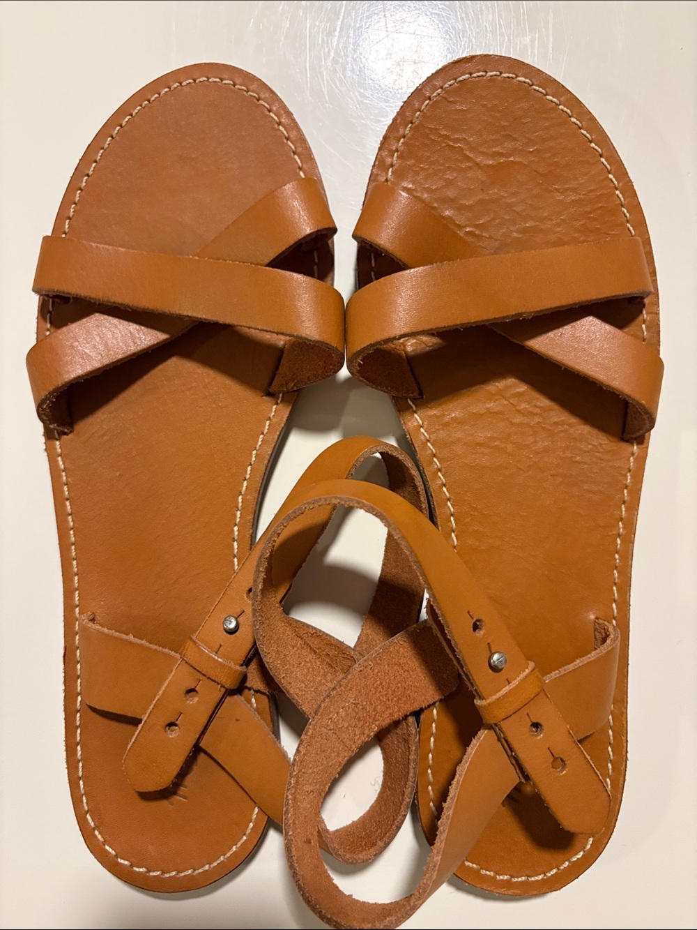 Madewell Tan Leather Crisscross Strap Sandals